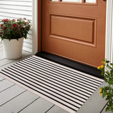 LEEVAN black and white striped rug doormat for entryways, durable and easy-to-clean.