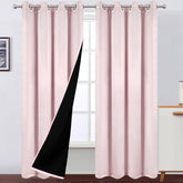 LEMOMO baby pink blackout curtains provide privacy with a soft room darkening look.
