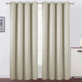 LEMOMO light beige blackout curtains packaged and ready to hang.