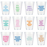 LemonRoad Mahjong cups with frosted finish and multicolor phrases for game night