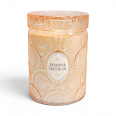 LEOBEN CO Jasmine Saffron candle with embossed jar for elegant ambience.