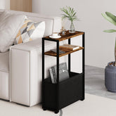 Leomonio narrow side table top view shows slim footprint and storage.