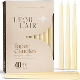 Leor & Lair Ivory Taper Candles 40-pack provide long-lasting, unscented glow for elegant tables.