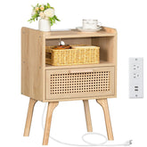 Lerliuo rattan nightstand with charging station for easy device charging