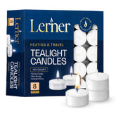 Lerner White Tea Light Candles in aluminum cups for elegant, smokeless ambiance.