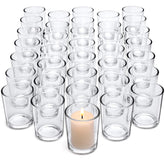 Letine 36-pack votive holders on table illuminate elegant wedding centerpieces.