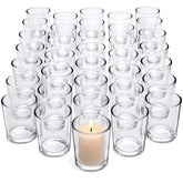 Letine 72-pack votive holders in clear glass for elegant wedding centerpieces.