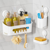 LEVERLOC shower caddy basket with suction for organized shower essentials.