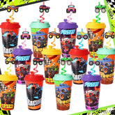 Lidmada Monster Truck Cups 24-set shown as a vibrant party display