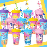 Lidmada Shark Cups 16oz with lids for spill-free kid party drinks