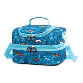 Life on Track insulated kids lunch bag blue car design keeps meals fresh at school.