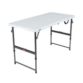 Lifetime four-foot folding table setup for versatile room planning and quick gatherings.