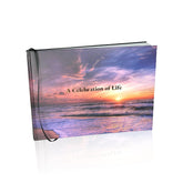 LIFETOO Ocean Funeral Guest Book cover featuring sunset design for dignified memorial signing.