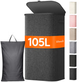 Lifewit 105L laundry basket with lid in a bedroom keeps clothes organized.