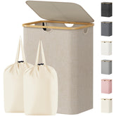 Lifewit 150L laundry basket with lid keeps clothes hidden and odor contained.