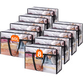 Lifewit clear storage bags displaying 60L capacity for bedding organization