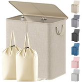 Lifewit double laundry hamper with lid keeps dirty clothes neatly hidden.