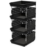 Lifewit stackable baskets front view showing four-tier storage setup