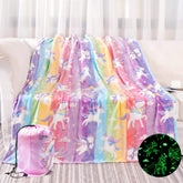 LIFEYJ glow-unicorn-blanket glows at night for cozy bedtime moments.