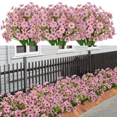 LikSoor pink outdoor artificial flowers in a pot brighten porch decor.