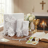 Liliful baptism candle with pearl accents, ideal centerpiece for a sacred ceremony