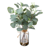 LILUYTO 15.74-inch artificial eucalyptus stems in glass vase with faux water; maintenance-free foliage decor.