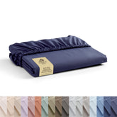 Linen Home king fitted sheet in dark blue with deep pocket for secure mattress fit.