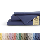 Linen Home percale sheets queen dark blue for crisp hotel-grade comfort.