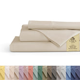 Linen Home queen ivory percale flat sheet with crisp hotel-grade texture.