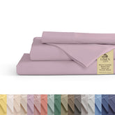 Linen Home percale sheets queen mauve lavender pack showing crisp, breathable cotton finish