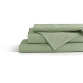 Linen Home queen sage percale sheets with deep pockets for secure fit.