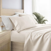 Linen Market double brushed microfiber queen sheet set ivory flat lay showing silky soft texture