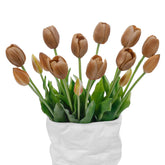 LINSIE coffee tulips close-up showing lifelike latex texture for premium decor.