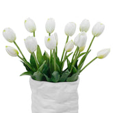 LINSIE white artificial tulips pack close-up, premium latex texture for lifelike home decor.