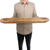 Linsuo 30-inch brown wooden dough bowl centerpiece for dining tables.