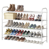 LINZINAR long four-tier shoe rack being assembled for easy setup.