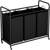 LINZINAR 3-bag laundry basket in black for organized sorting.