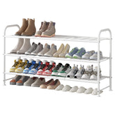 LINZINAR 3-tier shoe rack black, front view highlighting extended storage for shoes.
