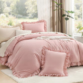 Litanika blush ruffle detail adds feminine charm to the bedding