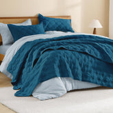 Litanika king size quilt teal front view shows diamond stitching for durability