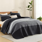 Litanika quilt striped setup showcases modern bedding for all-season warmth.