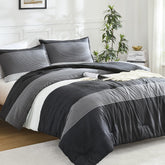 Litanika Twin XL comforter set with gray striped design on bed for a modern look.