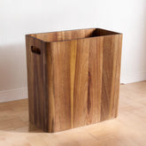 LiTY 3-gallon acacia wood waste basket with handles for easy disposal.
