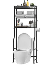 Livilord over-toilet storage 3-tier black shelves organize towels and paper.