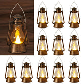 LJQizn 12-piece LED mini vintage lanterns set for indoor and outdoor decor, flameless and safe.