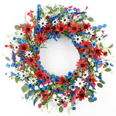 LLZLL 4th of July wreath on front door with bold red, white, blue for curb appeal.