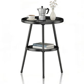 LMGVRZK side table 2-tier round metal black finish, ideal for compact living spaces.