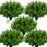 Lnoicy artificial greenery boxwood bundles for outdoor use with UV resistance and lush leaves.