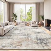 Lofus 9x12 gold abstract rug front view enhances living room ambiance with modern style.