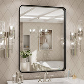 LOAAO bathroom mirror front view with black metal frame for a clean, modern look